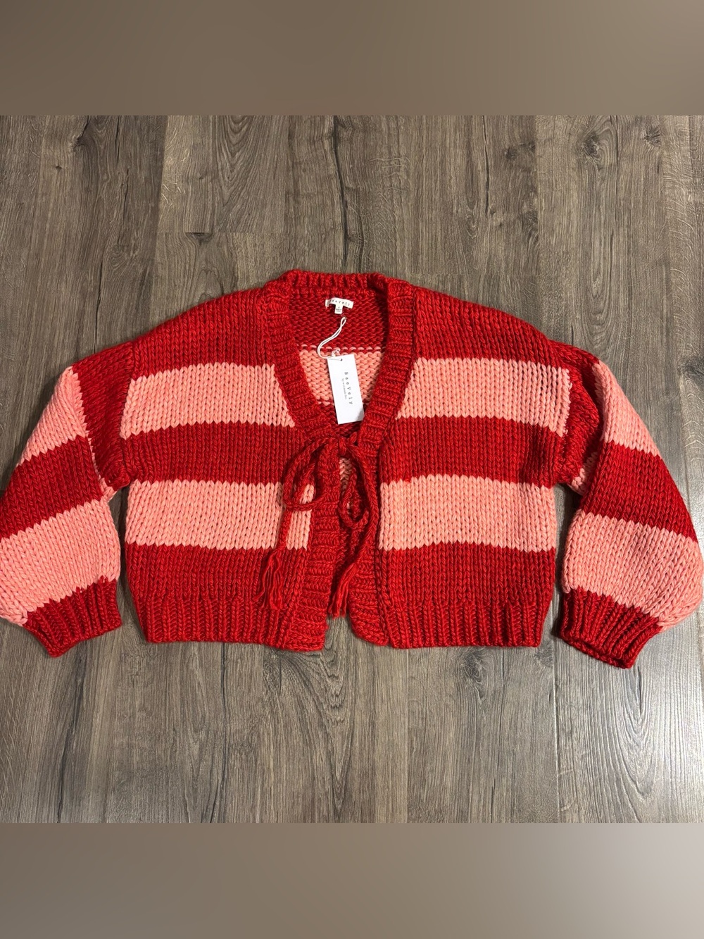 BaeVely Candy Girl Stripe Front Tie Sweater Cardigan Womens size Small NWT